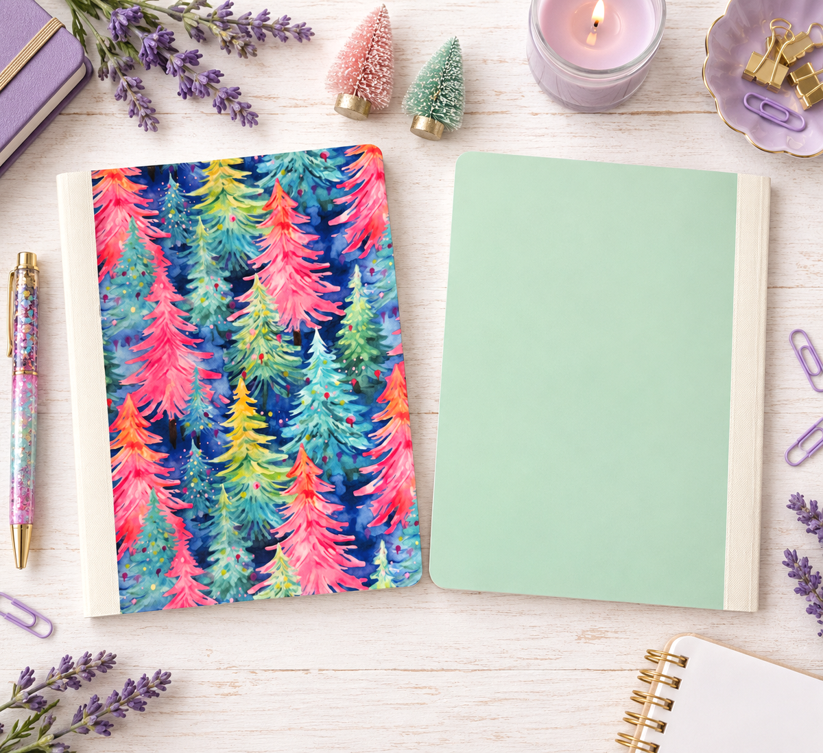 Decorative Vinyl Covered Composition Notebook Pretty Pine Trees