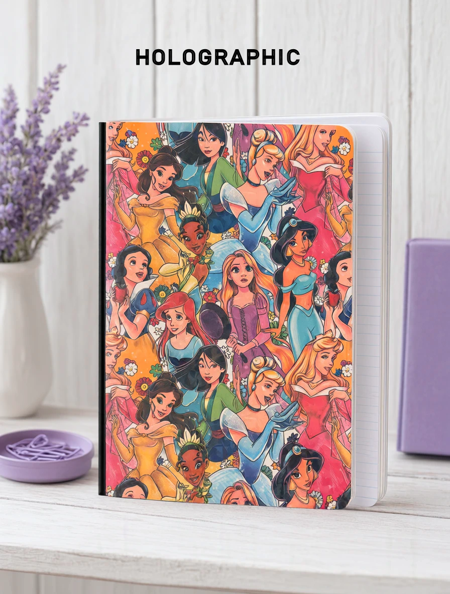 Decorative Vinyl Covered Composition Notebook Holographic Princesses