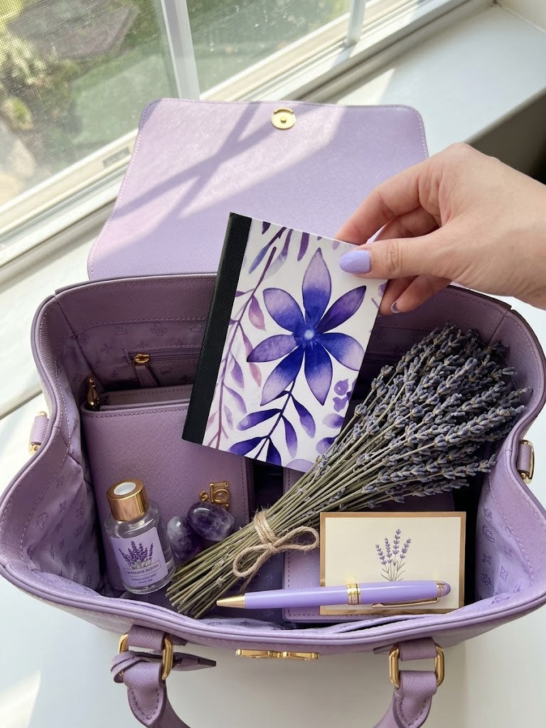 Decorative Vinyl Covered MINIATURE Composition Notebook Purple Flowers