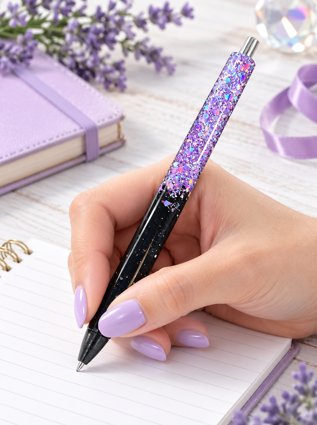 Handmade Purple Mix and Black Ombre glitter pen with free refill