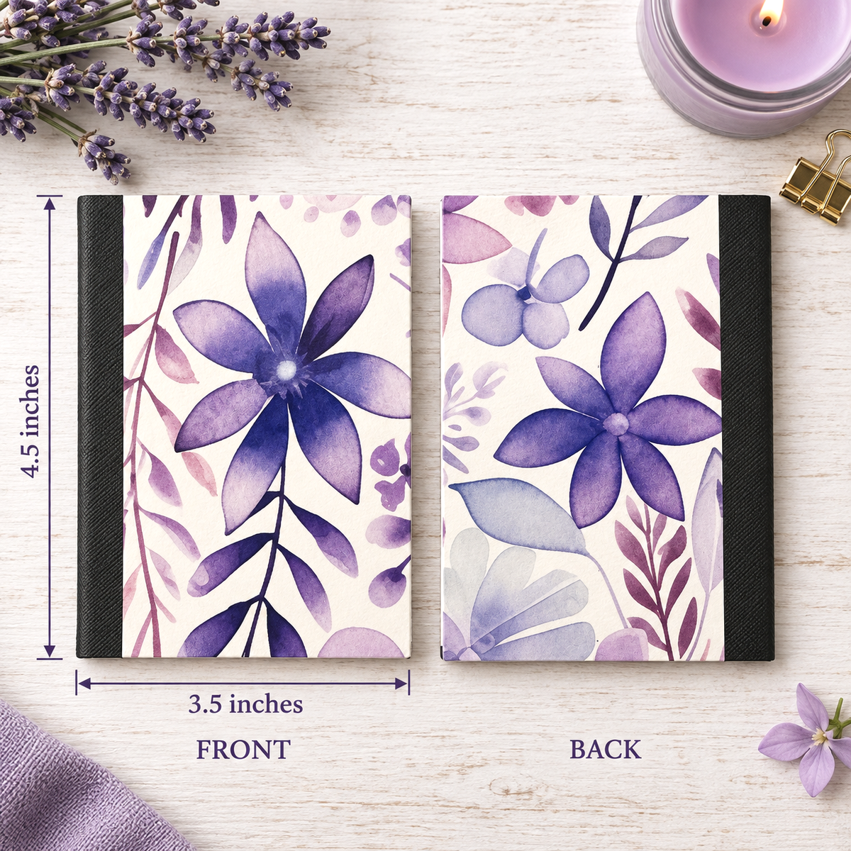 Decorative Vinyl Covered MINIATURE Composition Notebook Purple Flowers