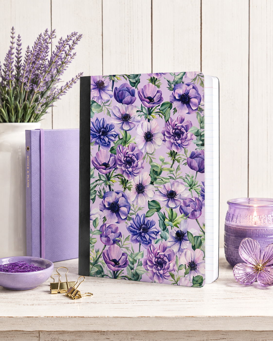 Decorative Vinyl Covered Composition Notebook Purple Flowers 4