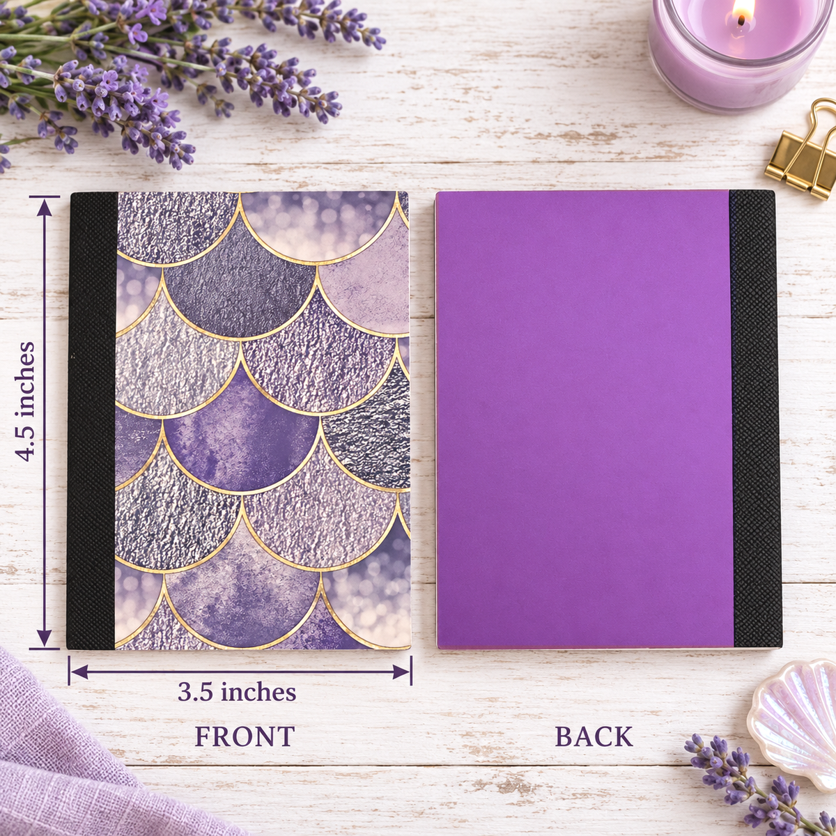 Decorative Vinyl Covered MINIATURE Composition Notebook Purple Mermaid