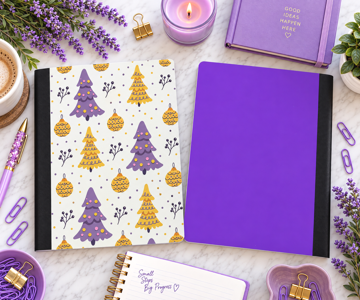 Decorative Vinyl Covered Composition Notebook Purple Winter Trees