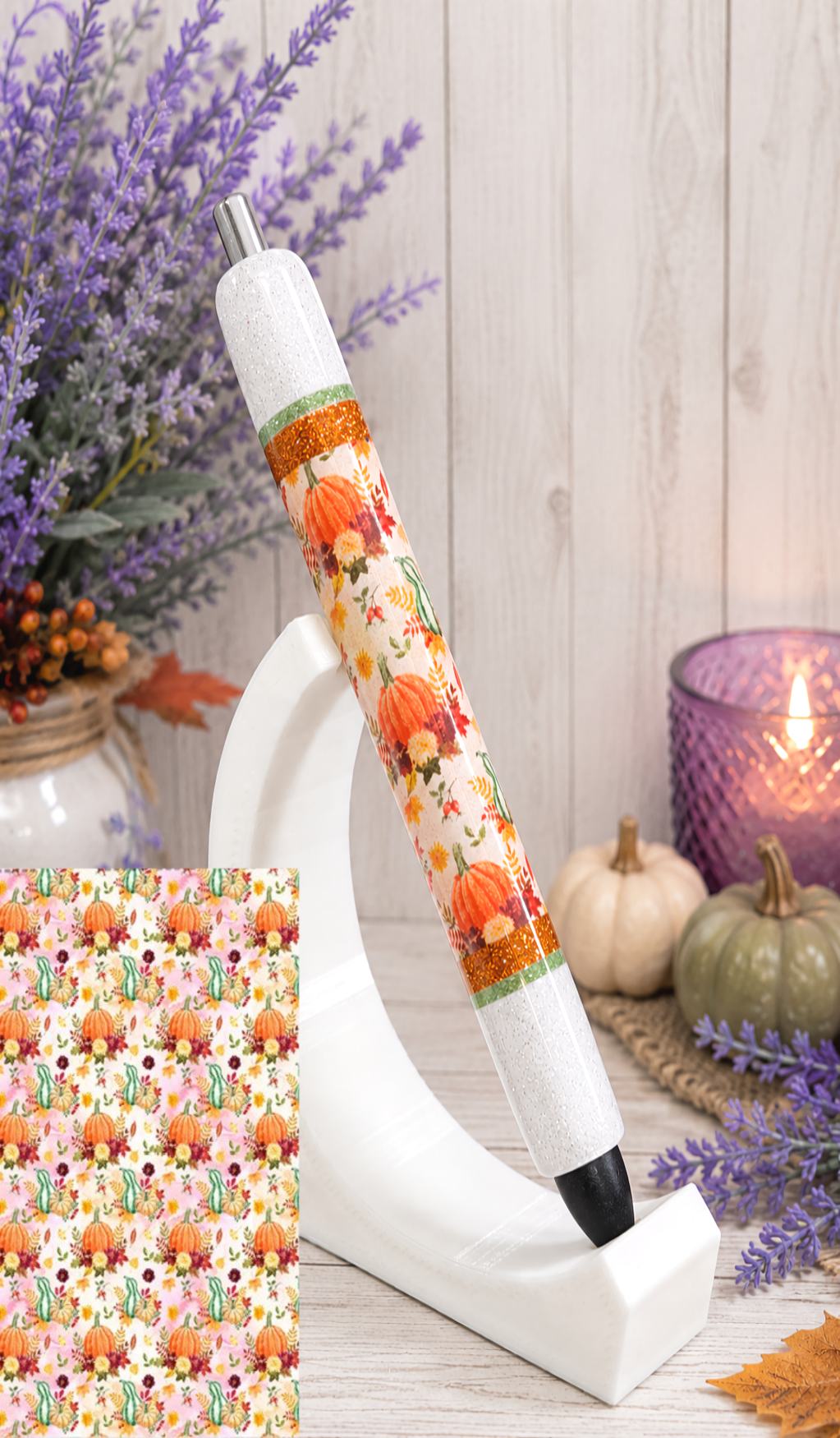 Handmade Autumn Pumpkins and Gourds glitter pen with free refill