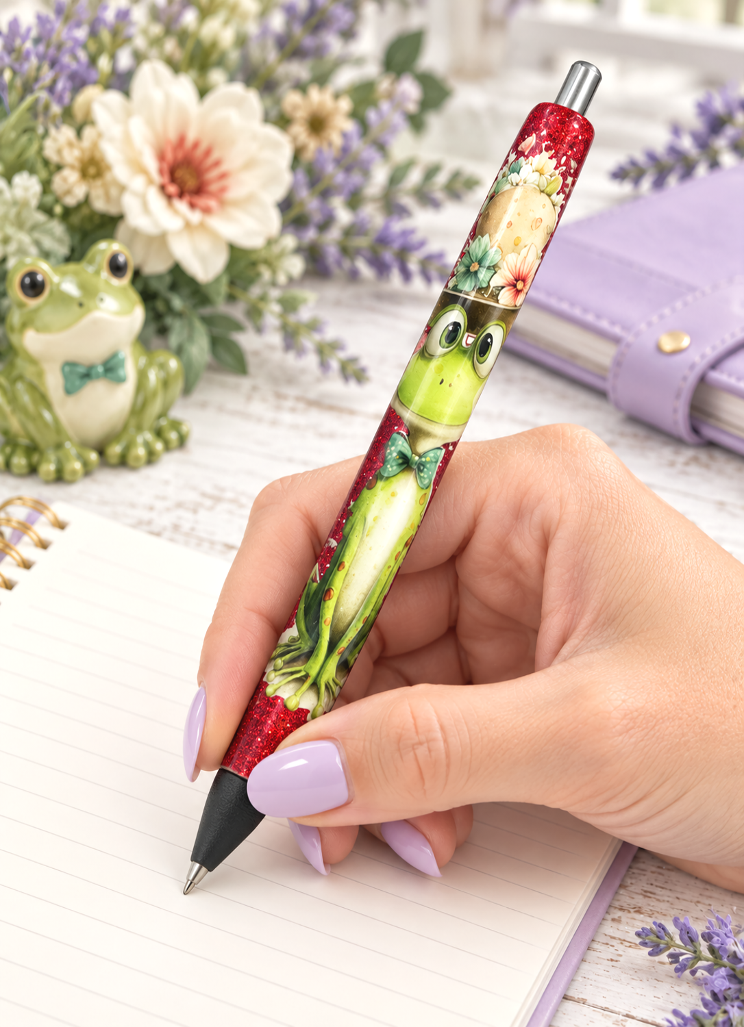 Handmade Frog glitter pen with free refill 10