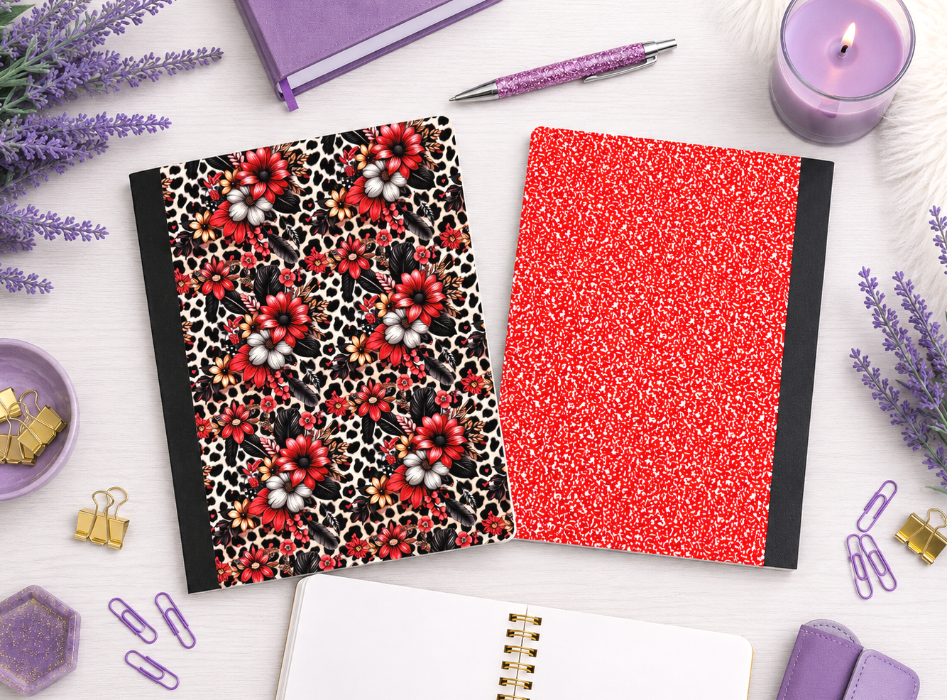 Decorative Vinyl Covered Composition Notebook Red Flowers 2