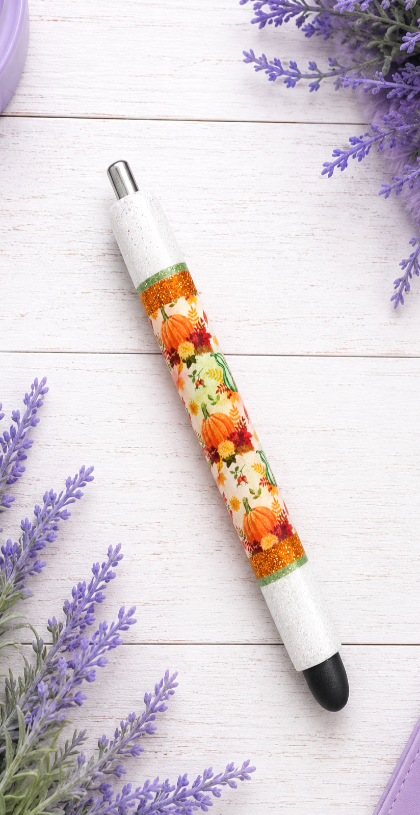 Handmade Autumn Pumpkins and Gourds glitter pen with free refill