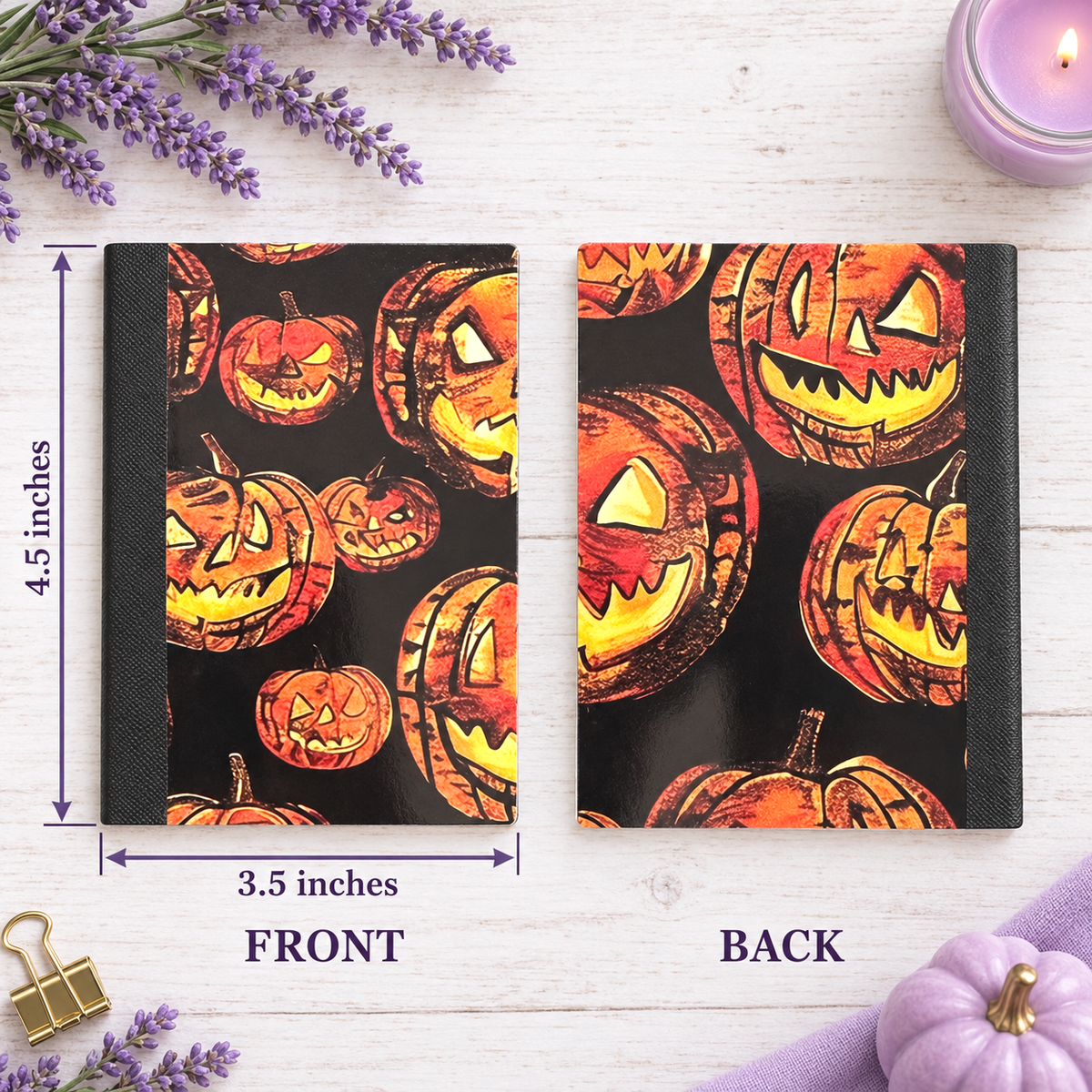 Decorative Vinyl Covered MINIATURE Composition Notebook Jack O Lanterns