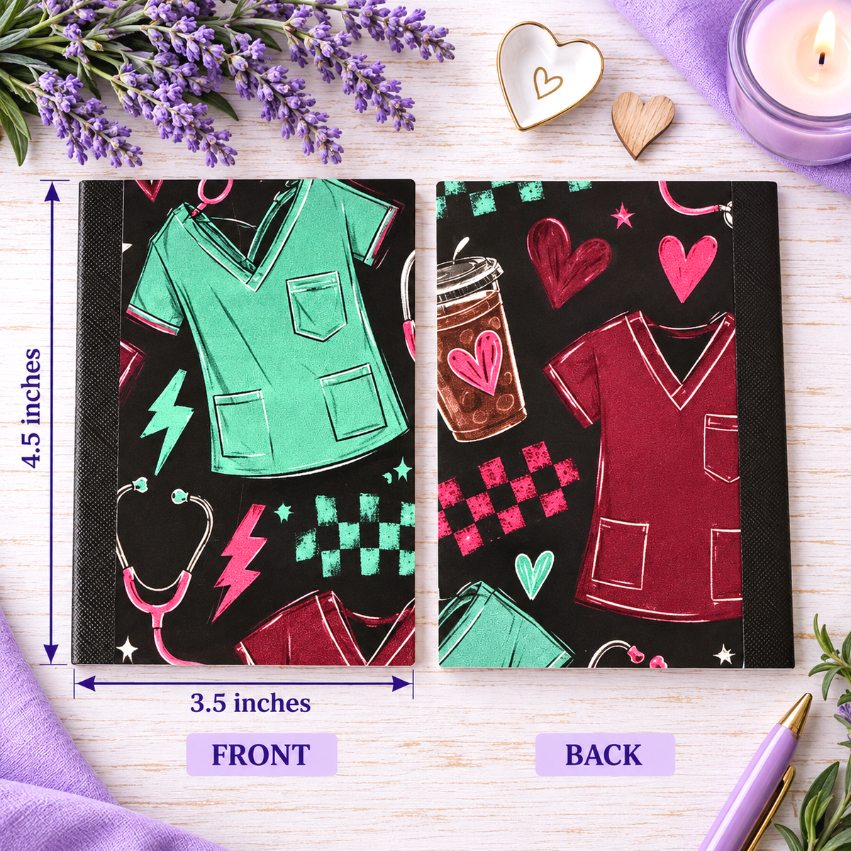 Decorative Vinyl Covered MINIATURE Composition Notebook Medical Scrubs