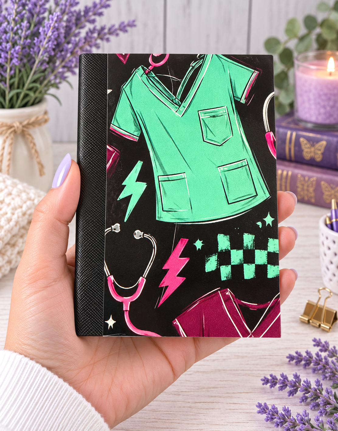 Decorative Vinyl Covered MINIATURE Composition Notebook Medical Scrubs
