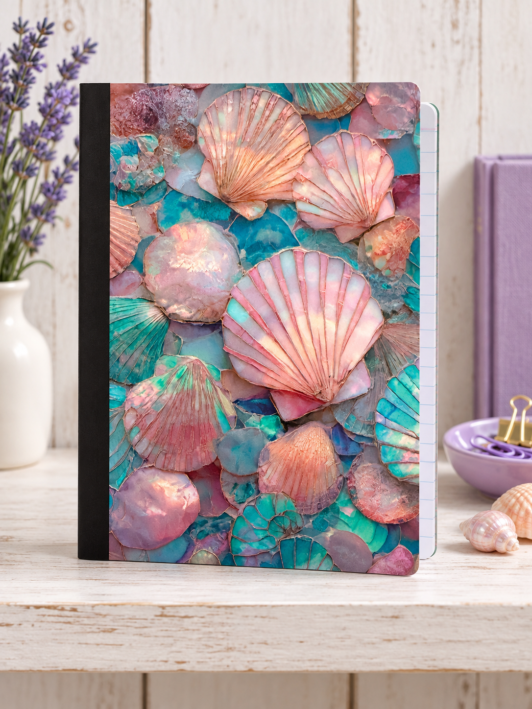 Decorative Vinyl Covered Composition Notebook Seashells