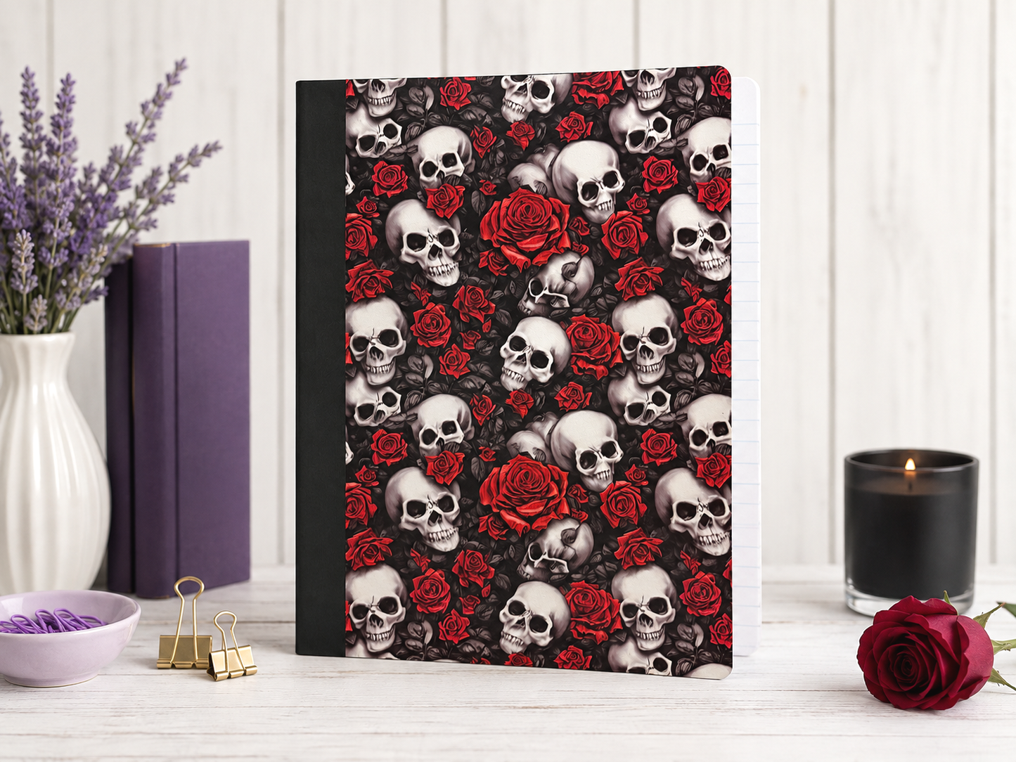 Decorative Vinyl Covered Composition Notebook Skulls and Roses