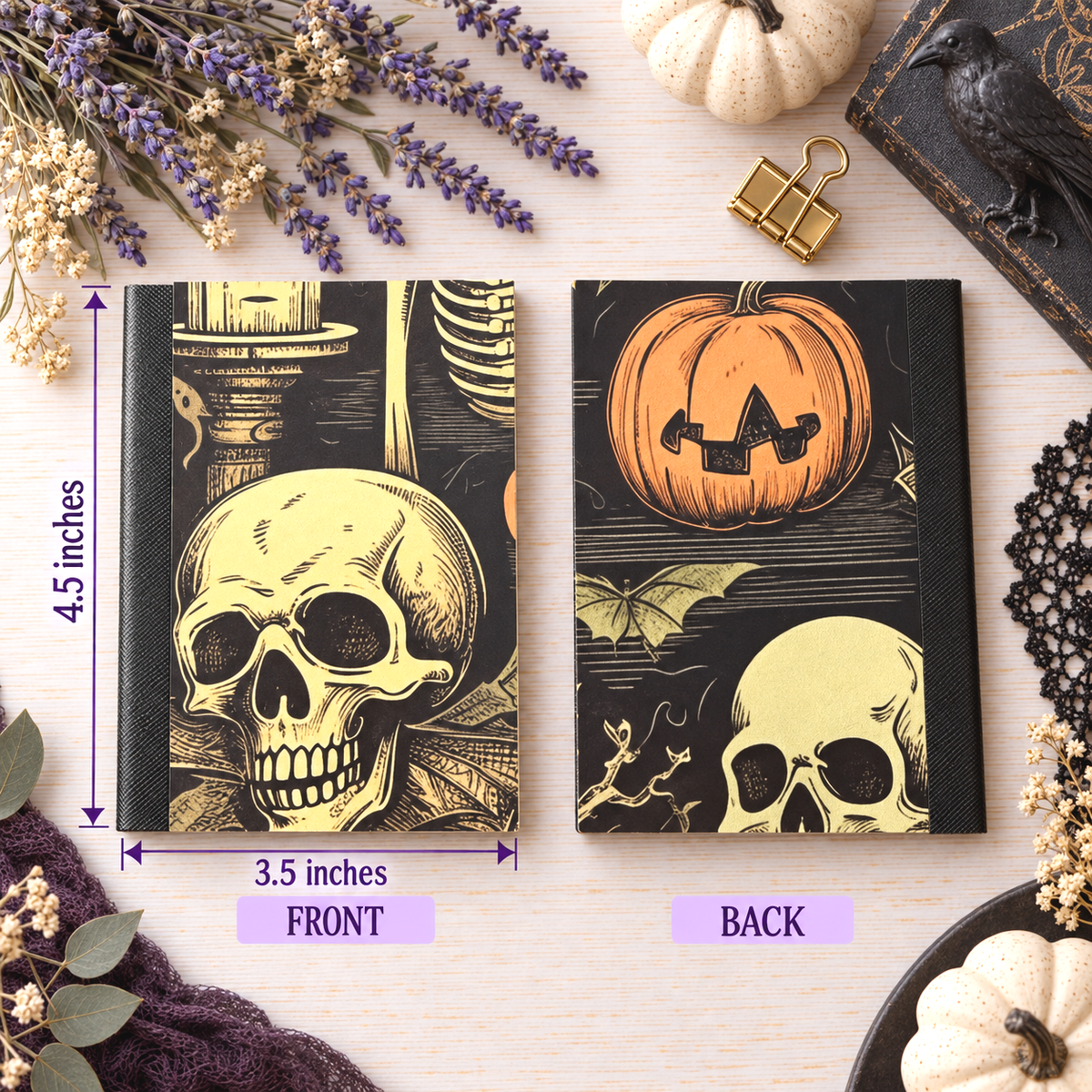 Decorative Vinyl Covered MINIATURE Composition Notebook Spooky Skulls
