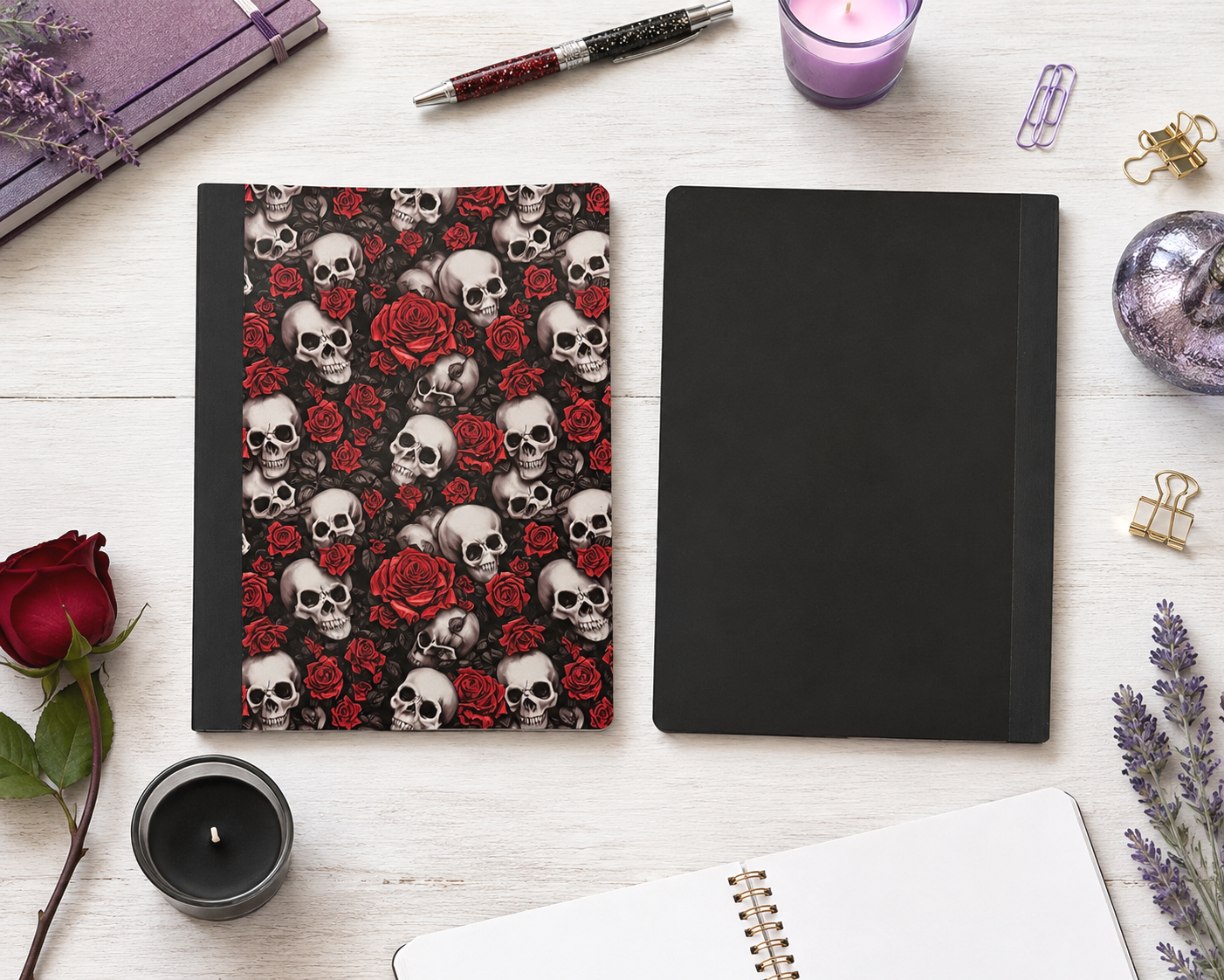 Decorative Vinyl Covered Composition Notebook Skulls and Roses