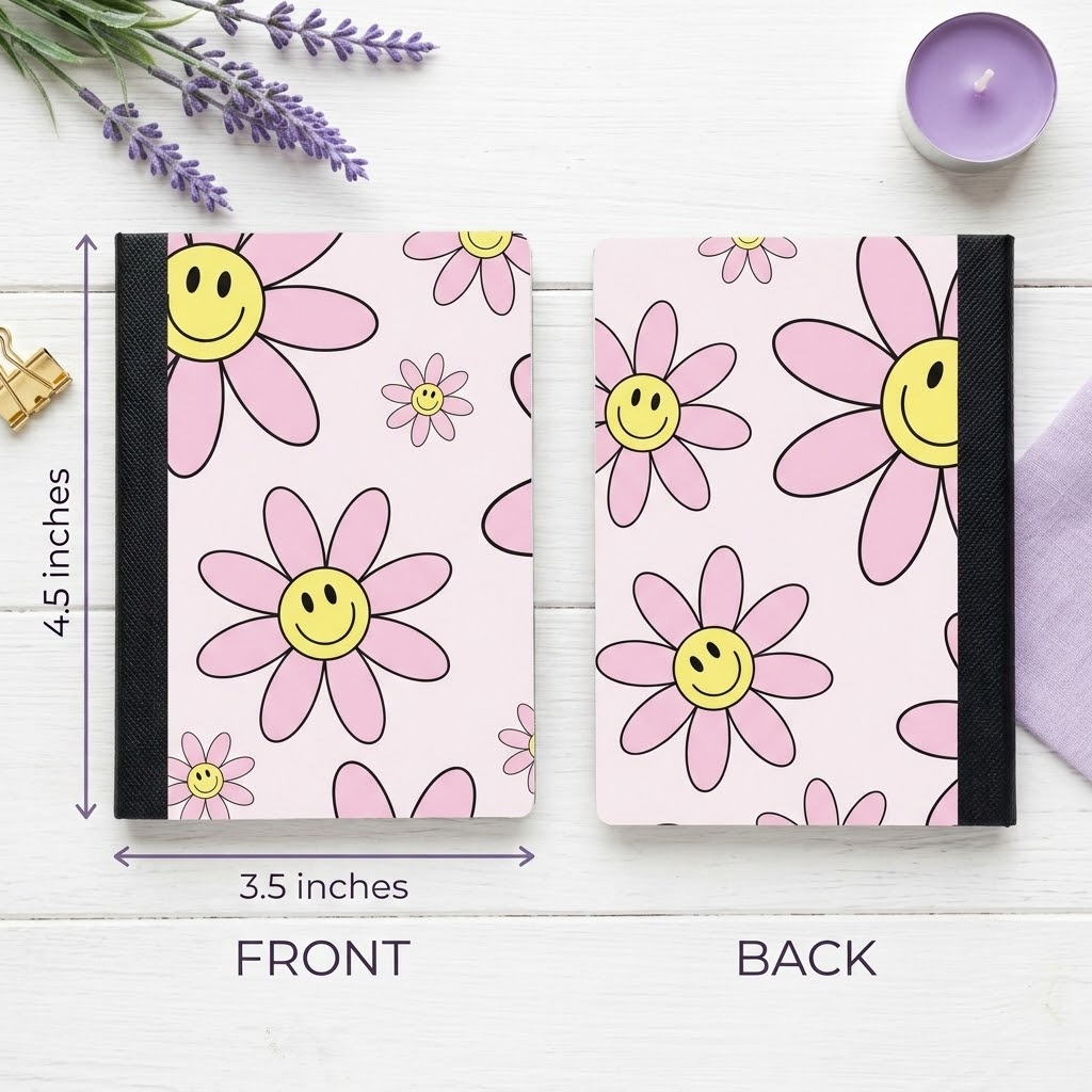 Decorative Vinyl Covered MINIATURE Composition Notebook Flower Smiles