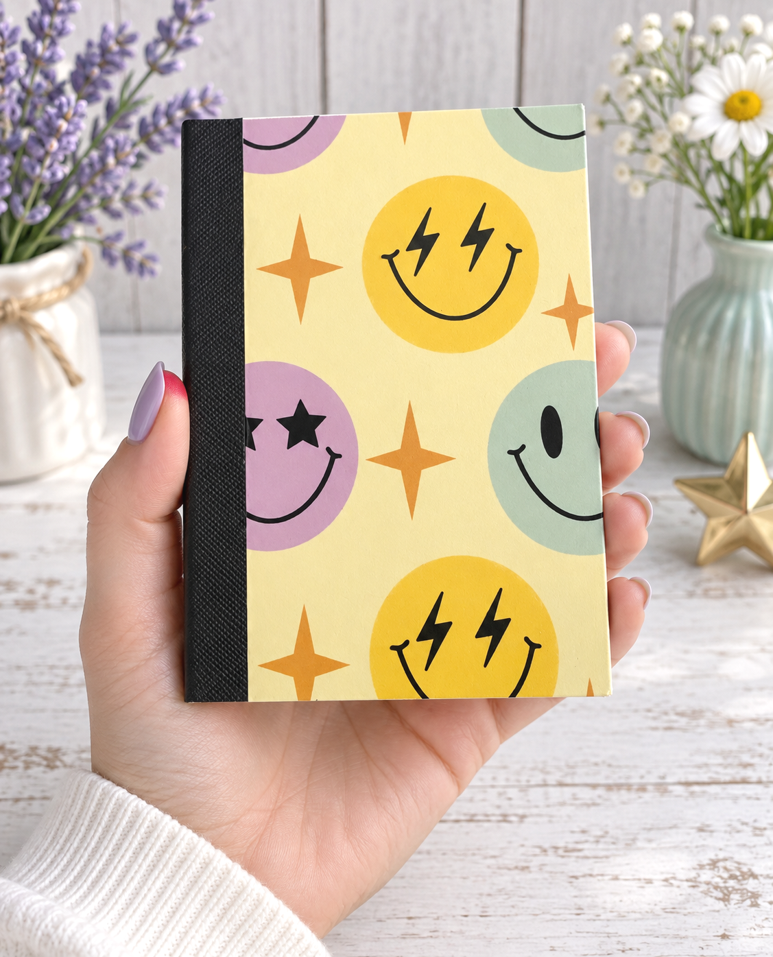 Decorative Vinyl Covered MINIATURE Composition Notebook Smiles