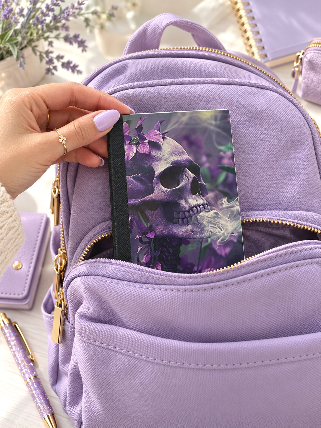 Decorative Vinyl Covered MINIATURE Composition Notebook Skeleton Smoking