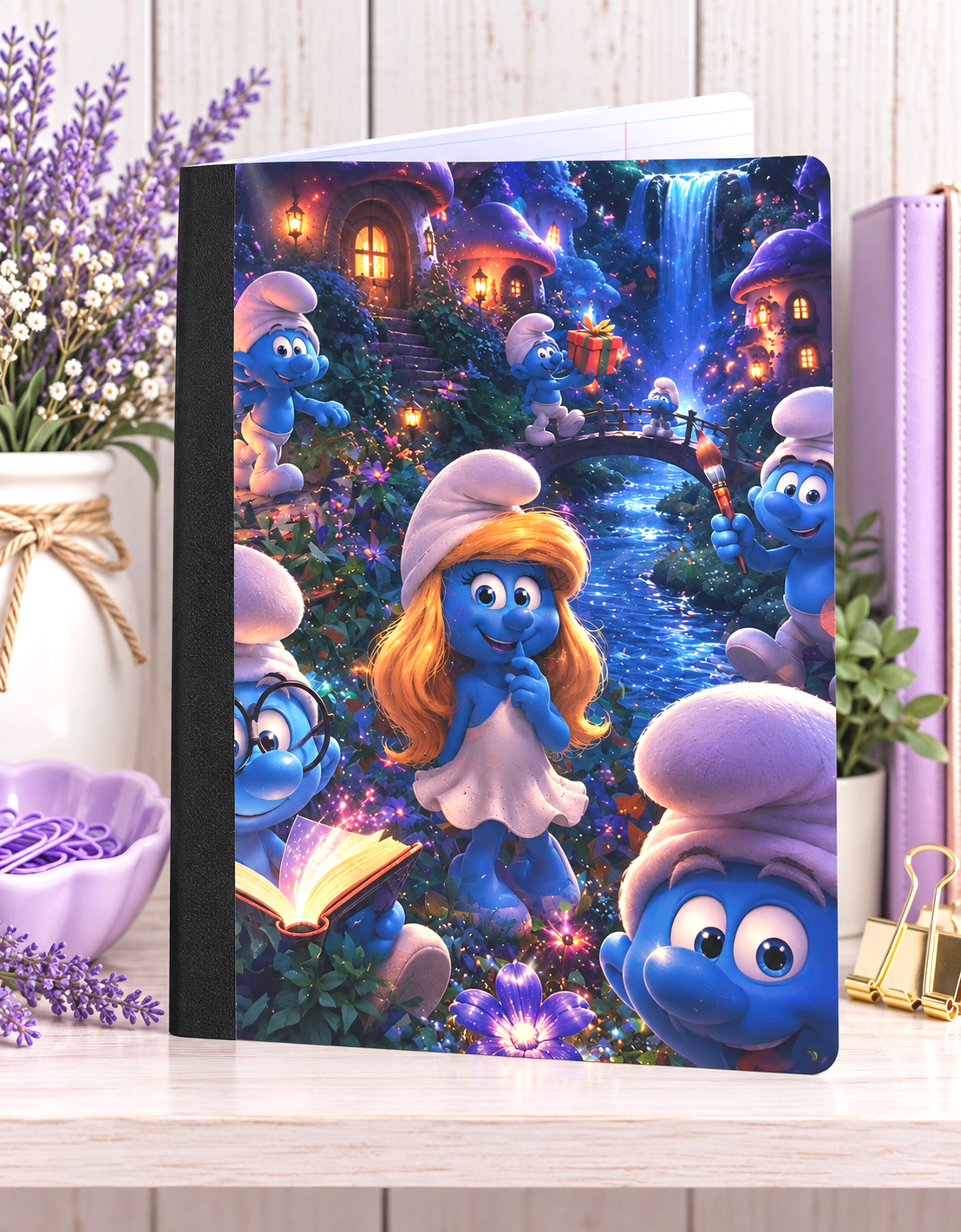 Decorative Vinyl Covered Composition Notebook Smurf Holographic