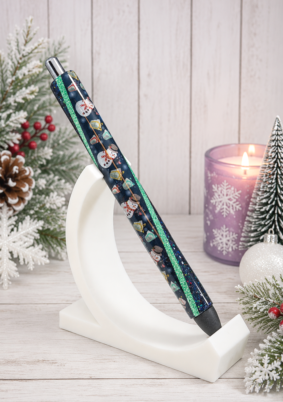 Handmade Snow People Pen  glitter pen with free refill 2