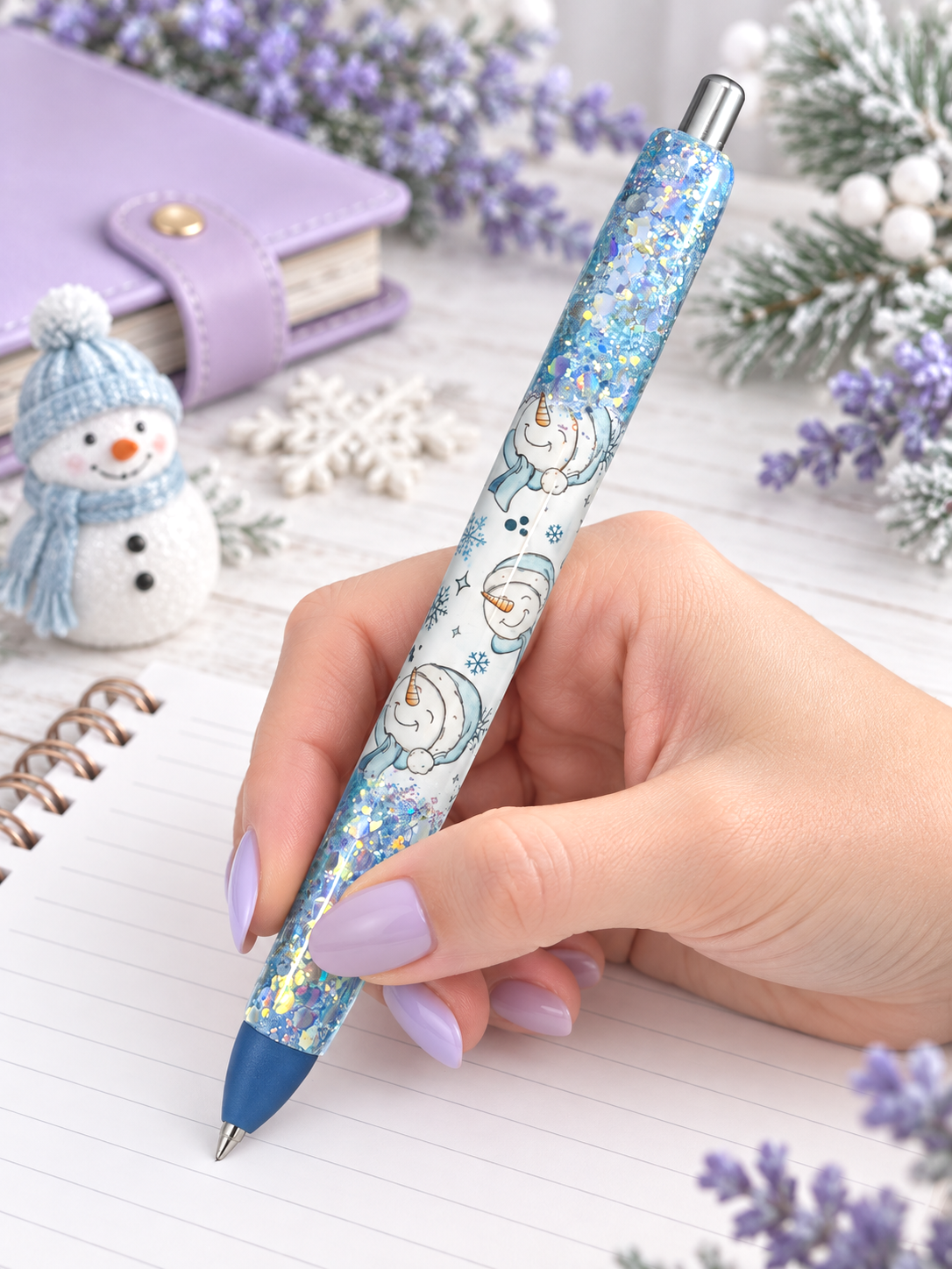 Handmade Blue Snowman Ombre glitter pen with free refill