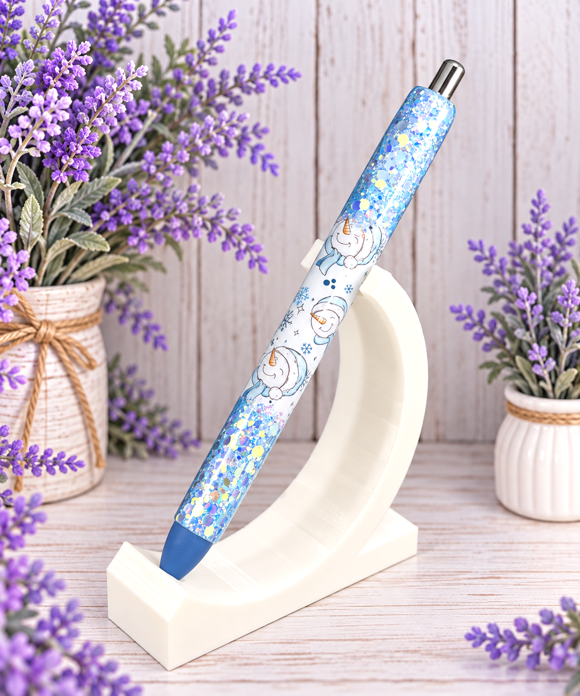 Handmade Blue Snowman Ombre glitter pen with free refill