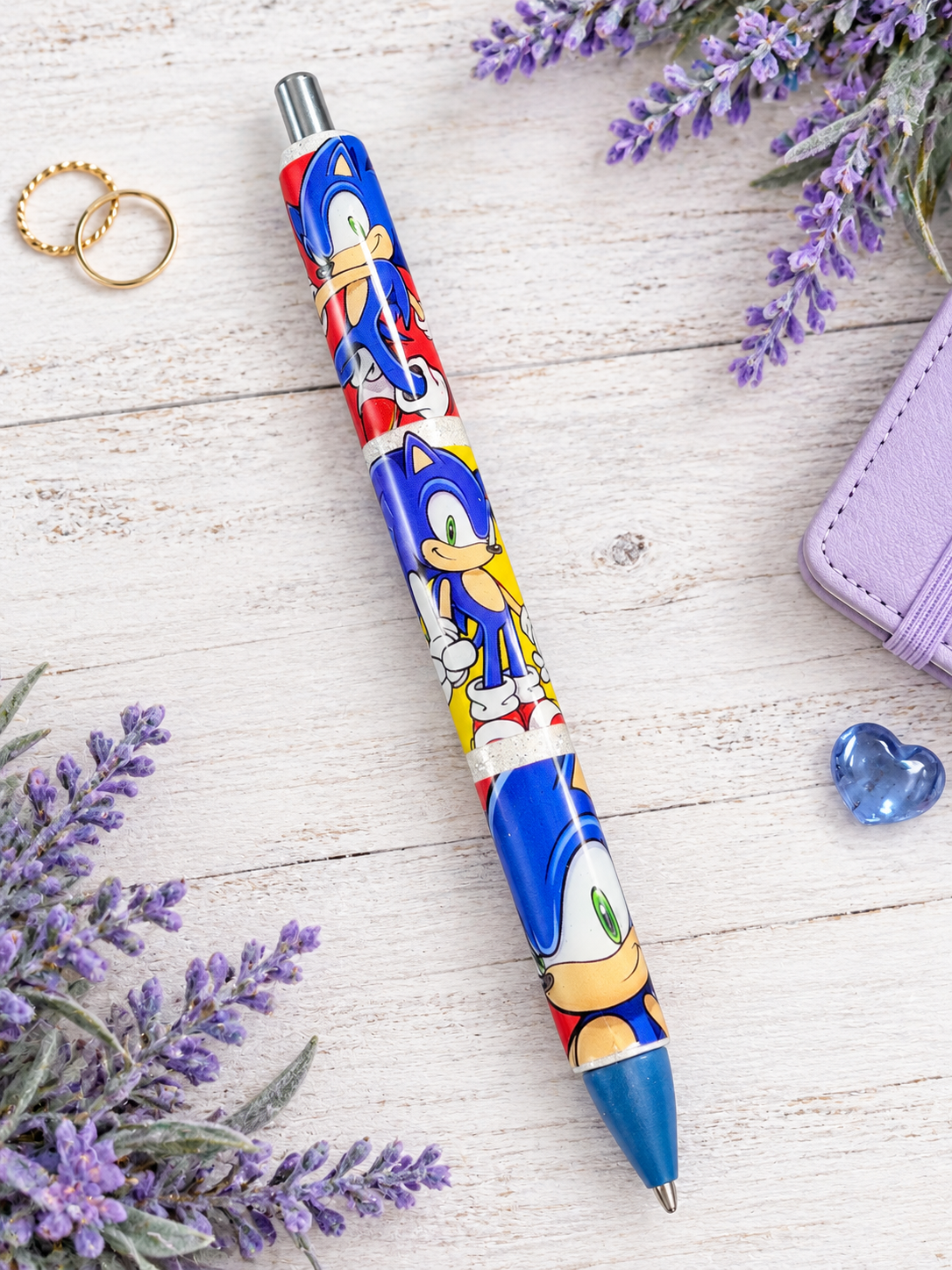 Handmade Sonic the Hedgehog glitter pen with free refill