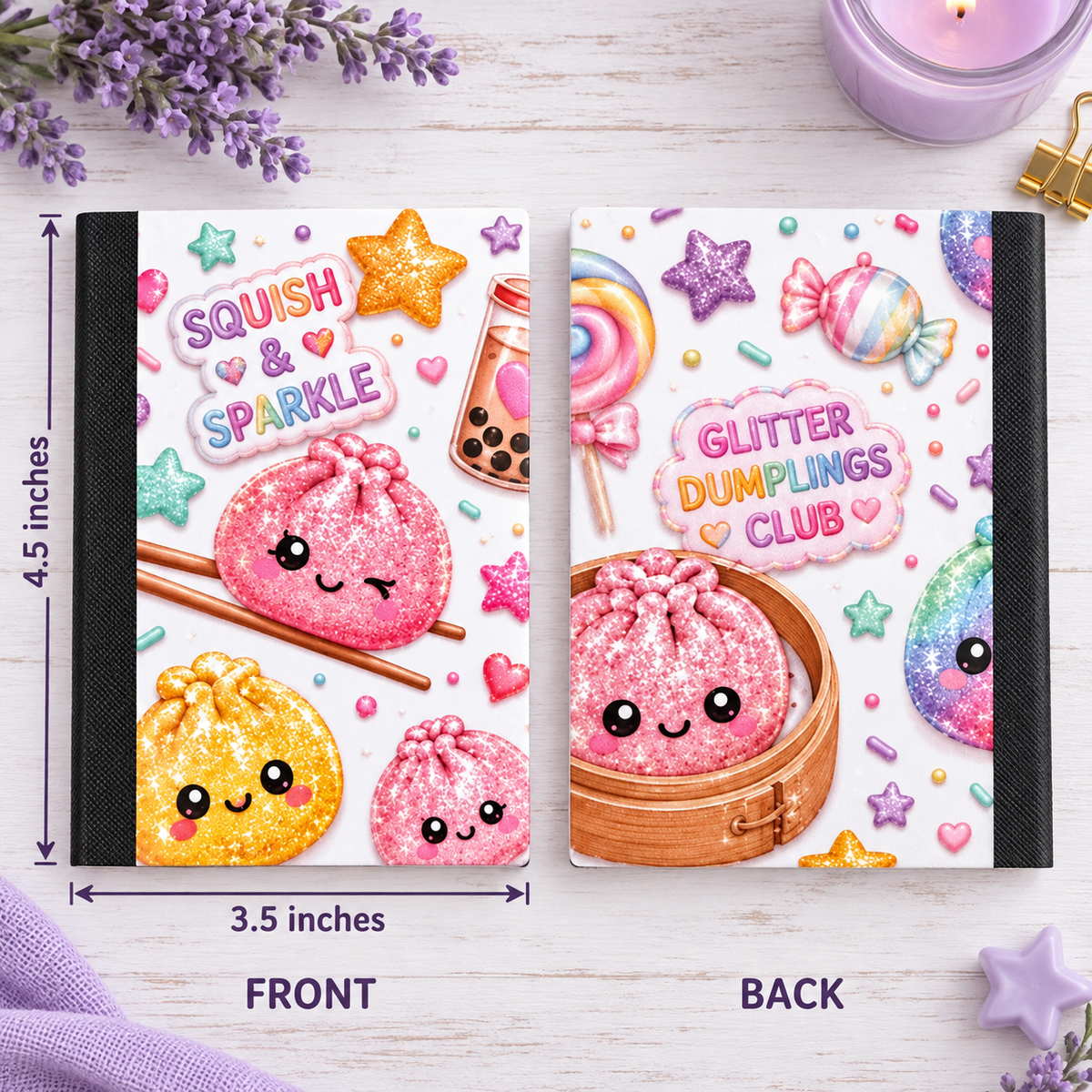 Decorative Vinyl Covered MINIATURE Composition Notebook Squish Dumplings