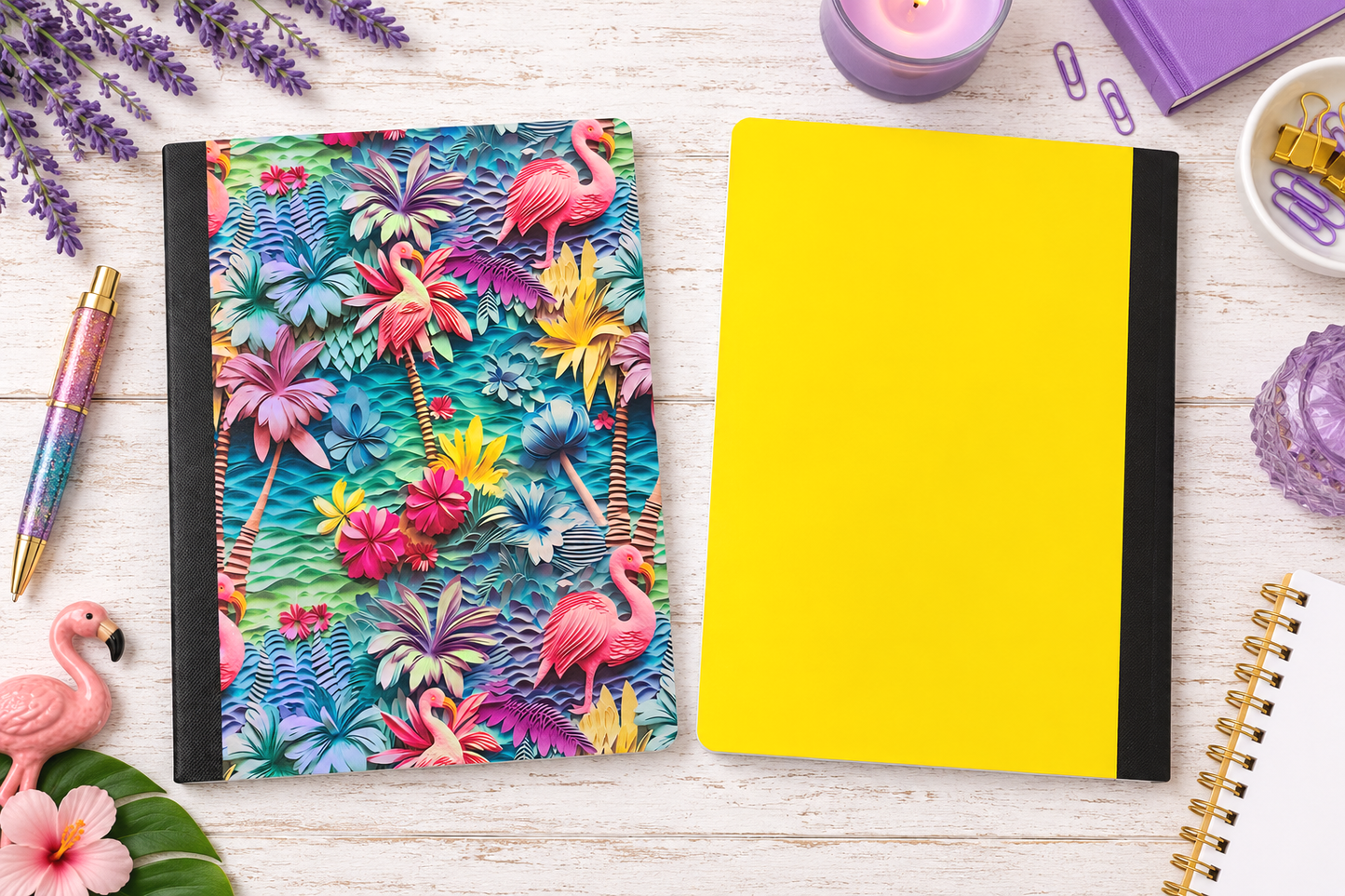 Decorative Vinyl Covered Composition Notebook  Beach and Swans Metallic