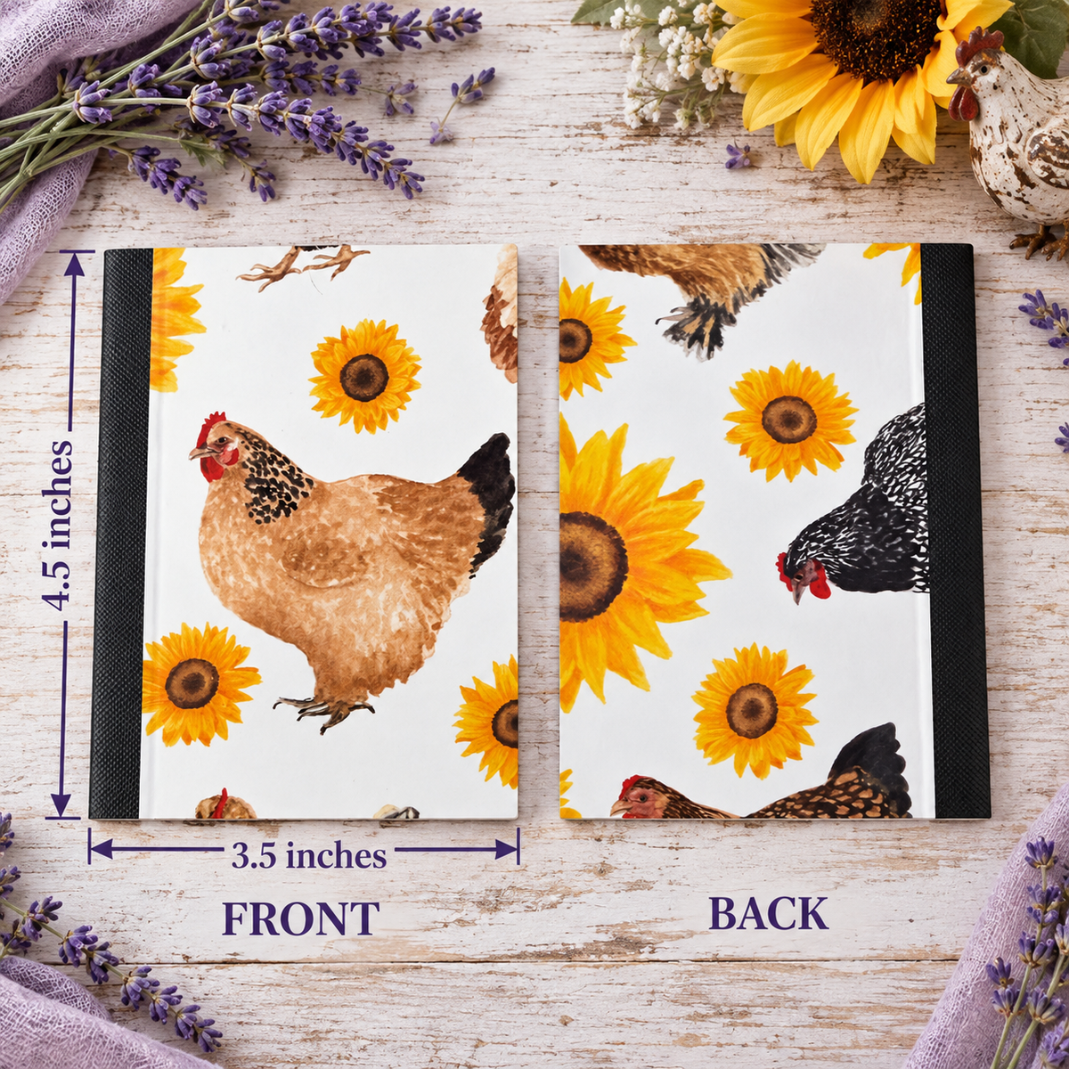 Decorative Vinyl Covered MINIATURE Composition Notebook Chickens