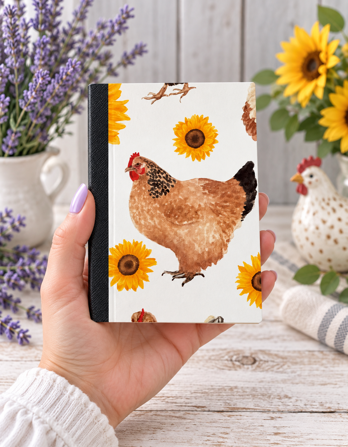 Decorative Vinyl Covered MINIATURE Composition Notebook Chickens