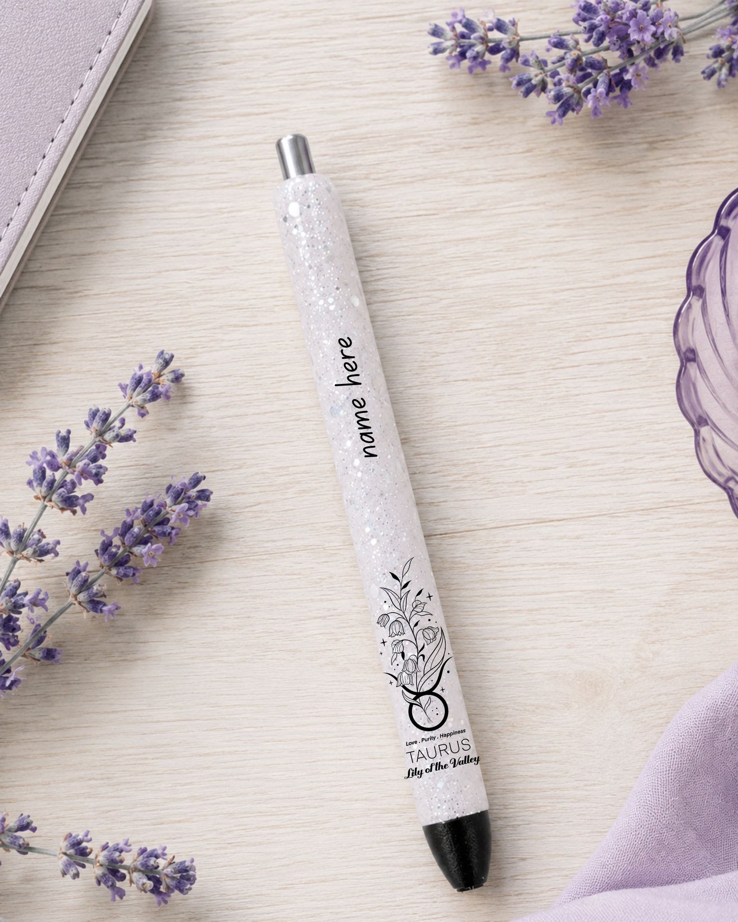 Custom Order Handmade Floral Zodiac Sign glitter pen with free refill