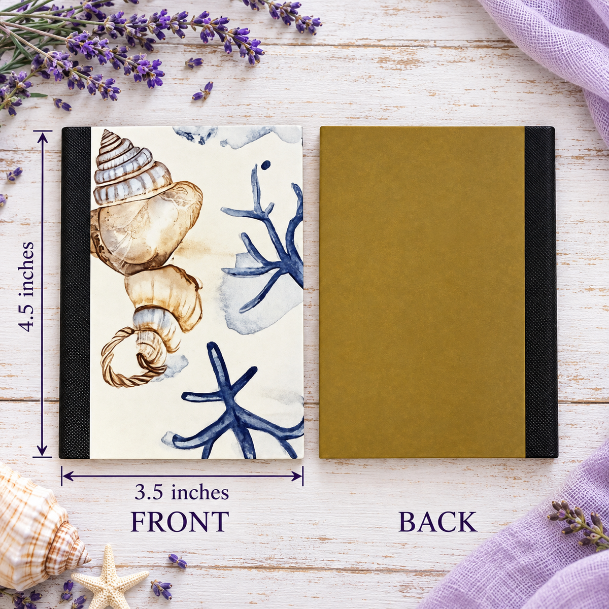 Decorative Vinyl Covered MINIATURE Composition Notebook Seashells