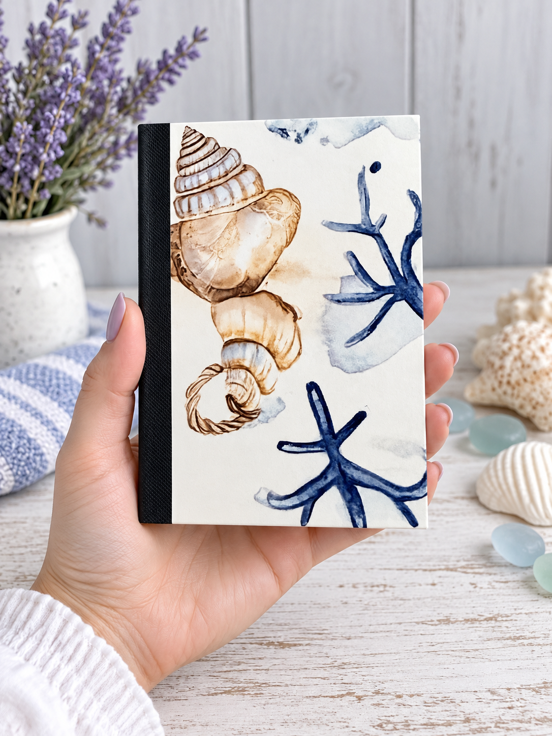 Decorative Vinyl Covered MINIATURE Composition Notebook Seashells