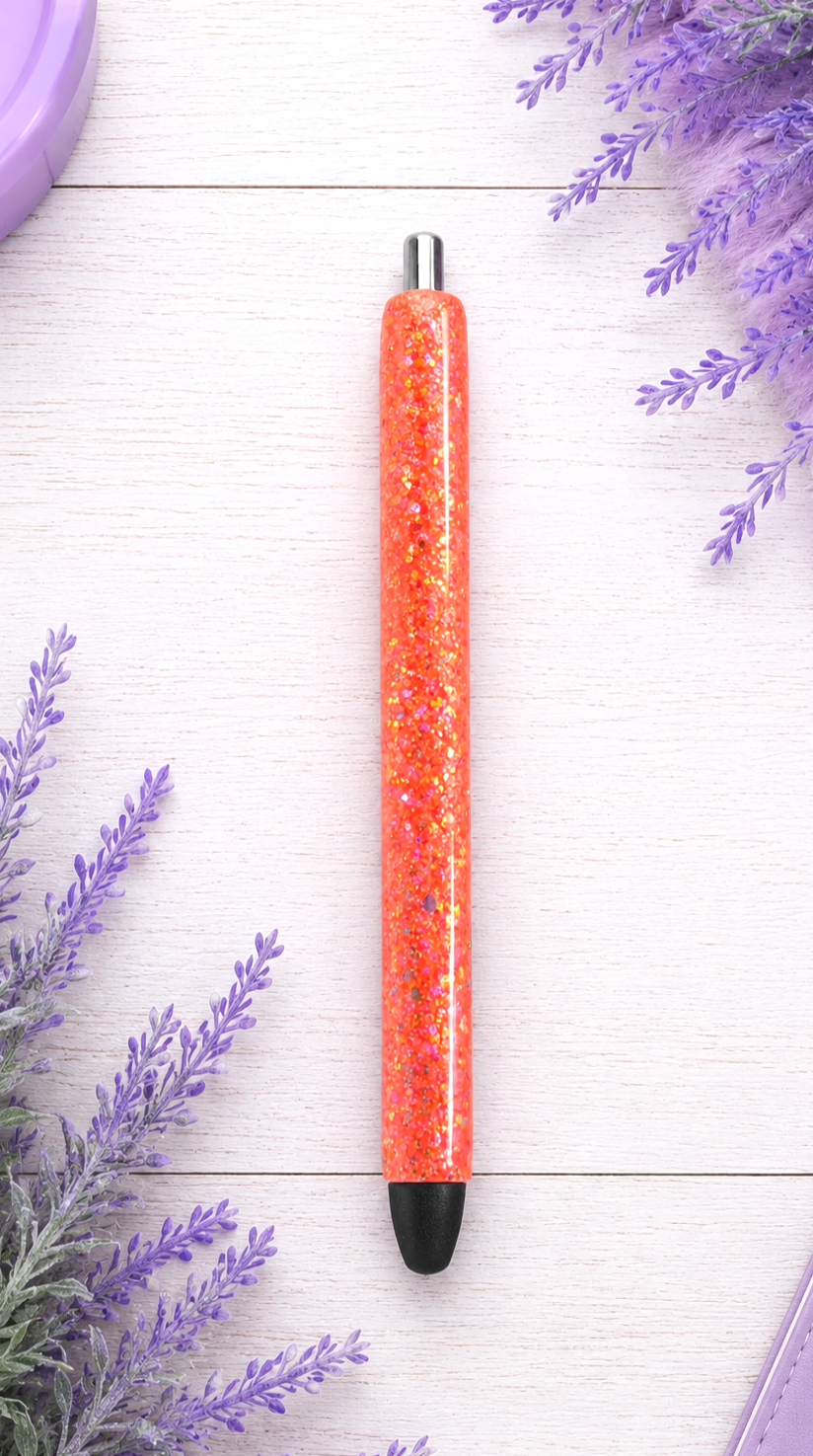 Handmade Orange Chunky glitter pen with free refill
