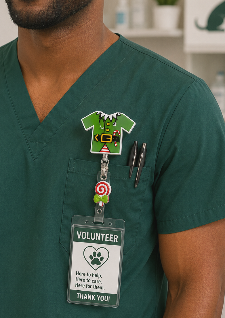 Handmade Elf Scrub Top Badge Reel