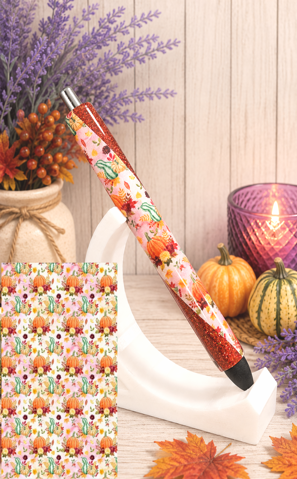 Handmade Autumn Pumpkins and Gourds glitter pen with free refill 3
