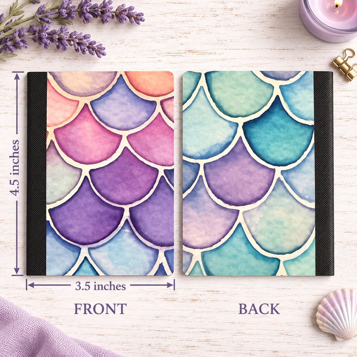 Decorative Vinyl Covered MINIATURE Composition Notebook Watercolor Mermaid