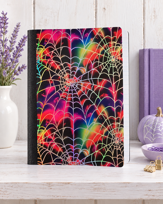 Decorative Vinyl Covered Composition Notebook Holographic Spider Webs