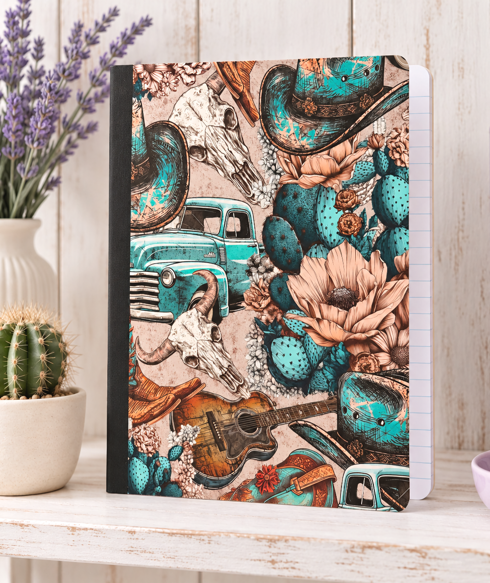 Decorative Vinyl Covered Composition Notebook Western Collage
