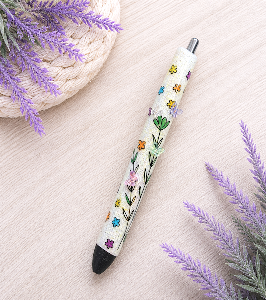Handmade Mini Translucent Butterflies on Palest Yellow glitter pen with free refill
