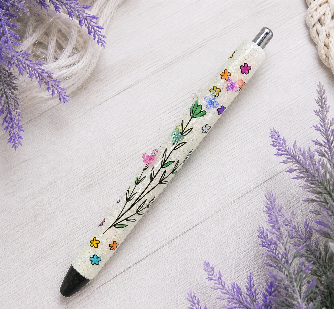 Handmade Mini Translucent Butterflies on Palest Yellow glitter pen with free refill