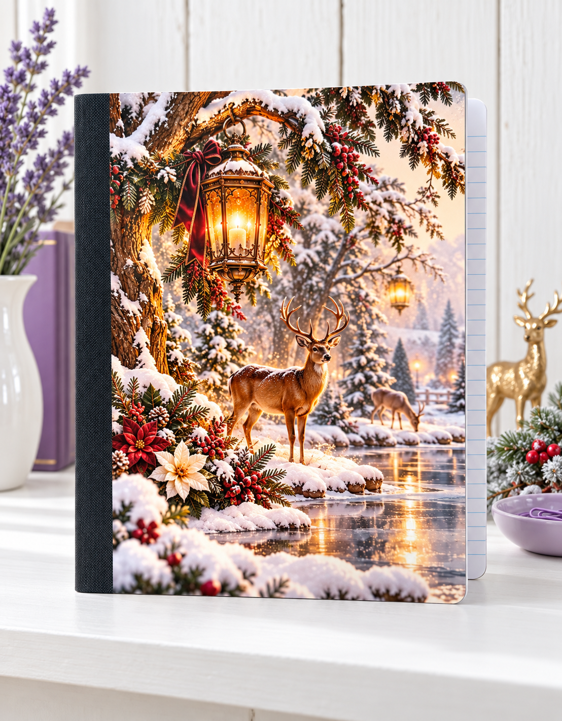 Decorative Vinyl Covered Composition Notebook Christmas Deer