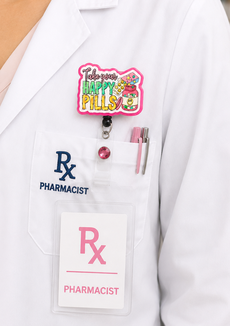 Handmade Happy Pills  Badge Reel