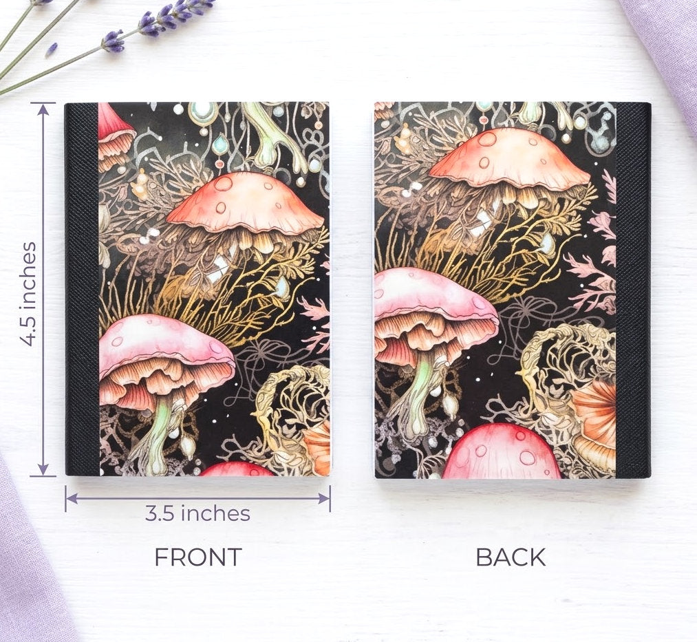 Decorative Vinyl Covered MINIATURE Composition Notebook Mushrooms