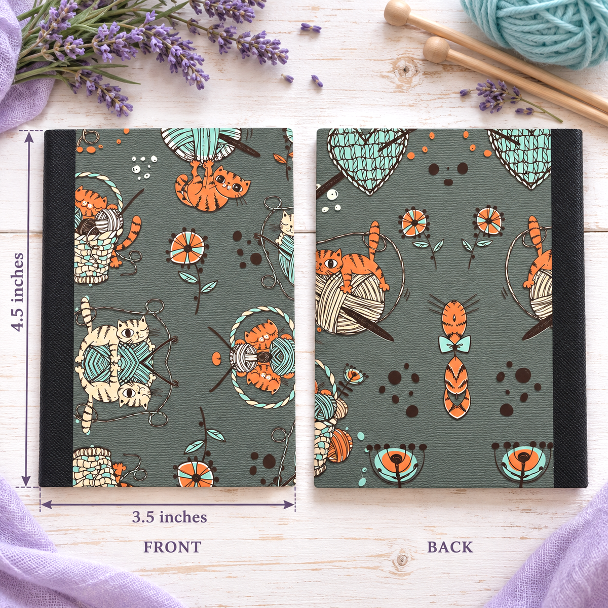 Decorative Vinyl Covered MINIATURE Composition Notebook Cats and Yarn