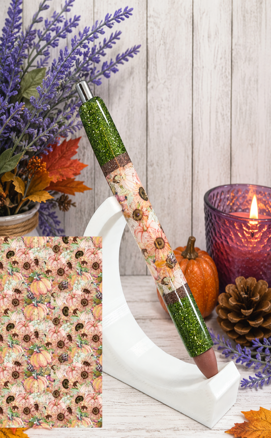 Handmade Fall Sunflowers and Pumpkins  glitter pen with free refill