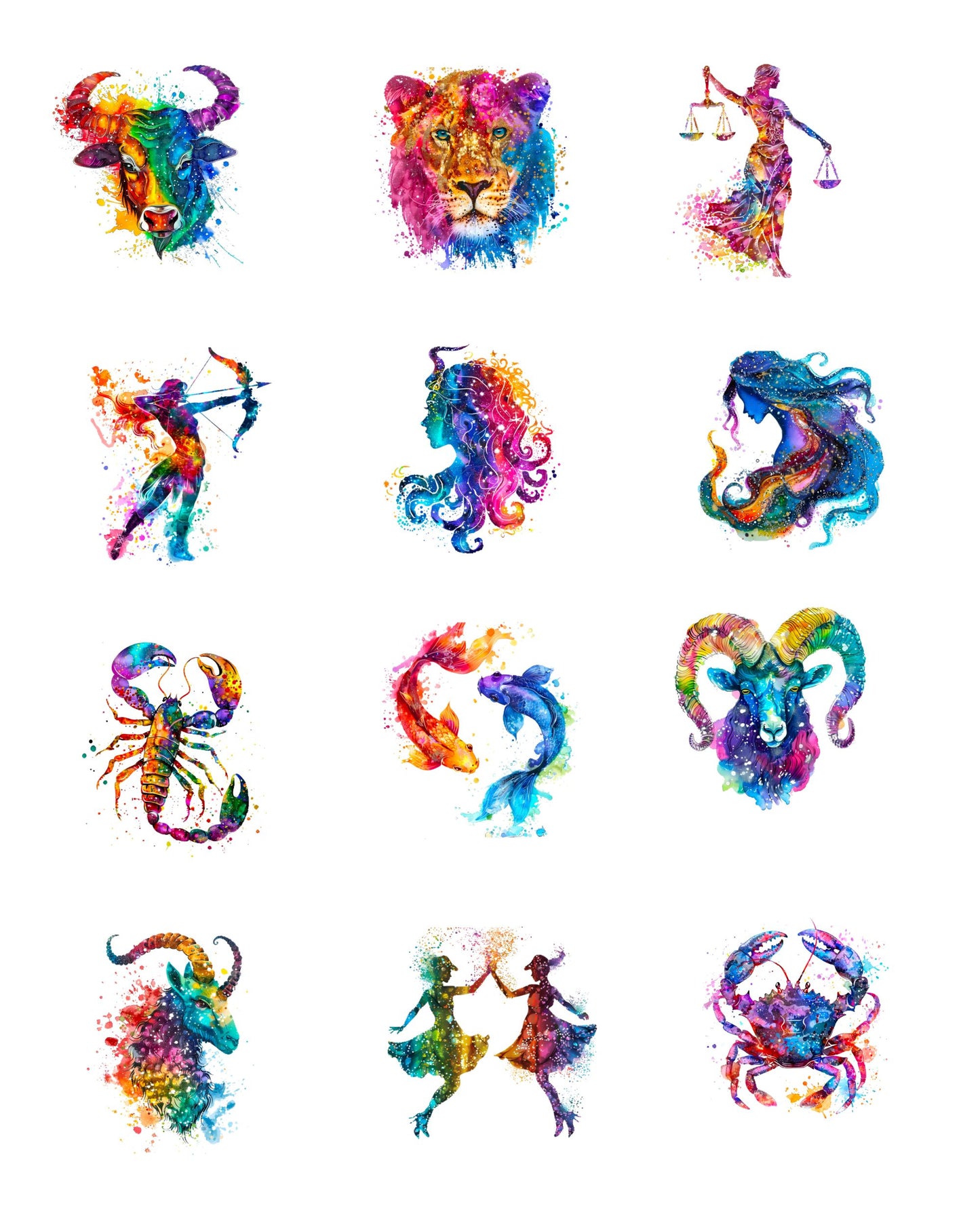 Custom Order Handmade Watercolor Zodiac Sign glitter pen with free refill
