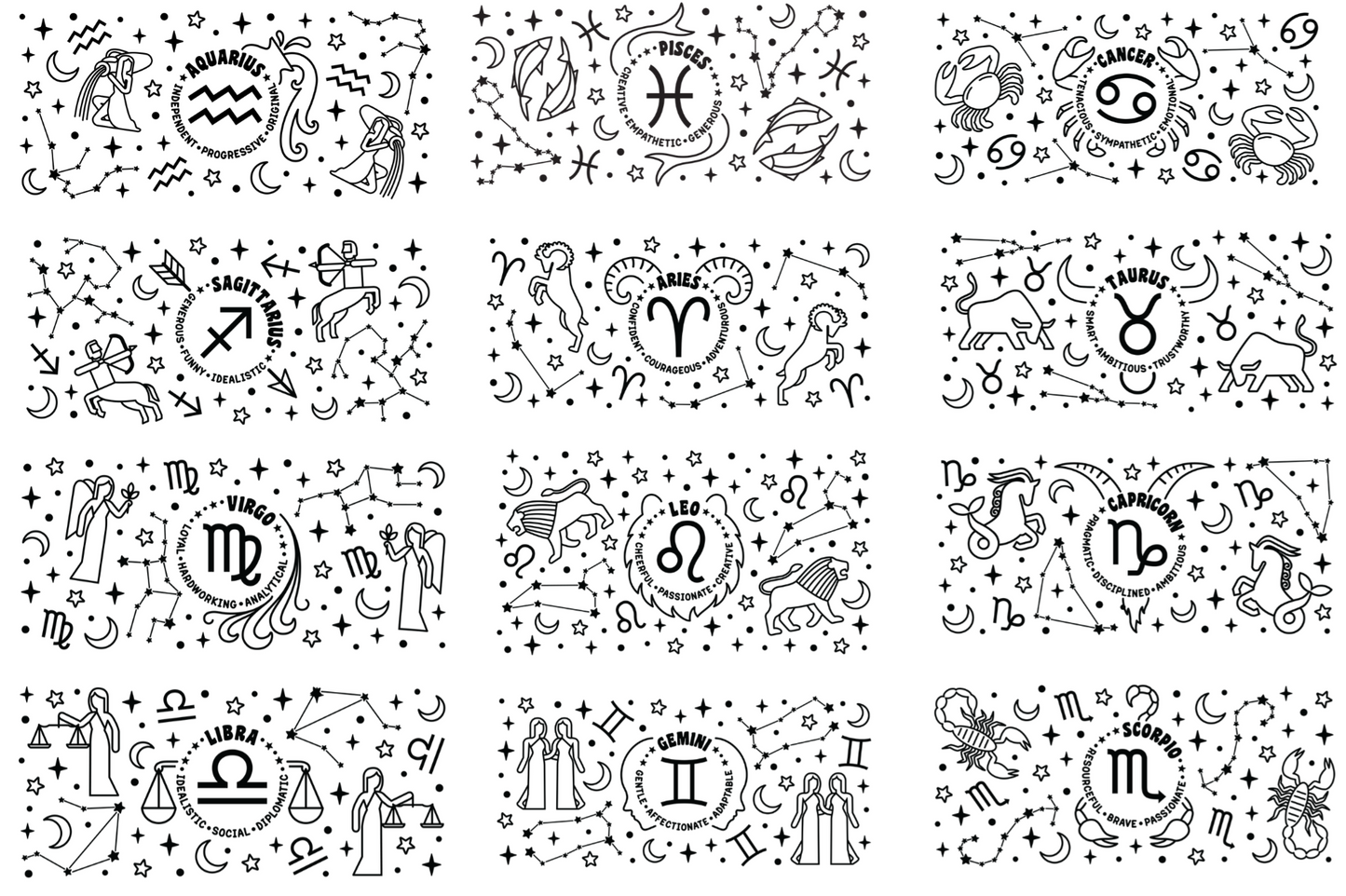 Custom Order Handmade Zodiac Sign full wrap glitter pen with free refill