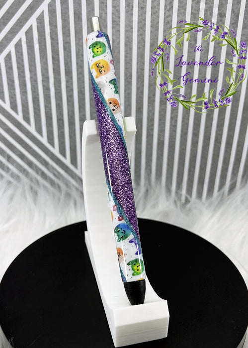 Handmade Cats on Purple glitter pen with free refill